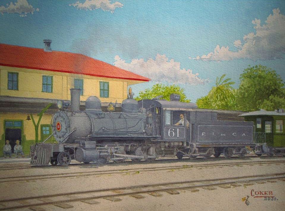 Pintura de John Coker del Ferrocarril de Norte en Zacapa